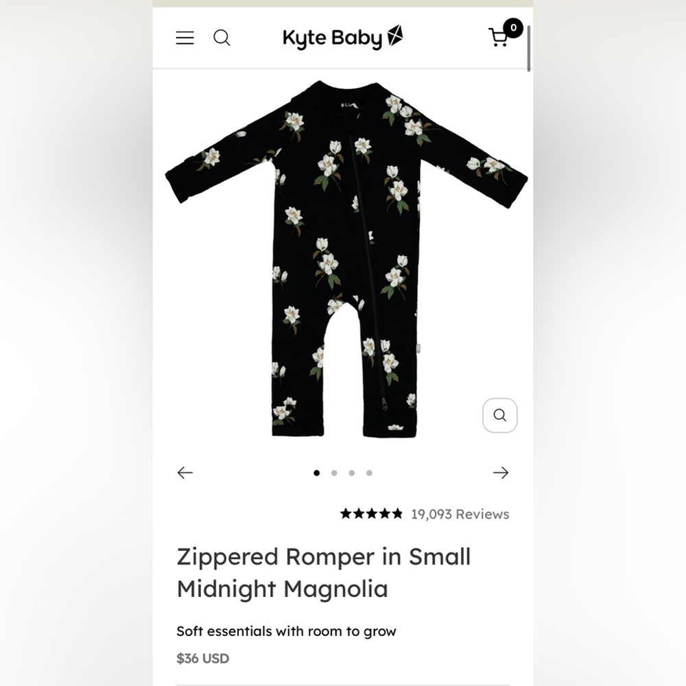 Kyte baby Zippered Romper Midnight Magnolia